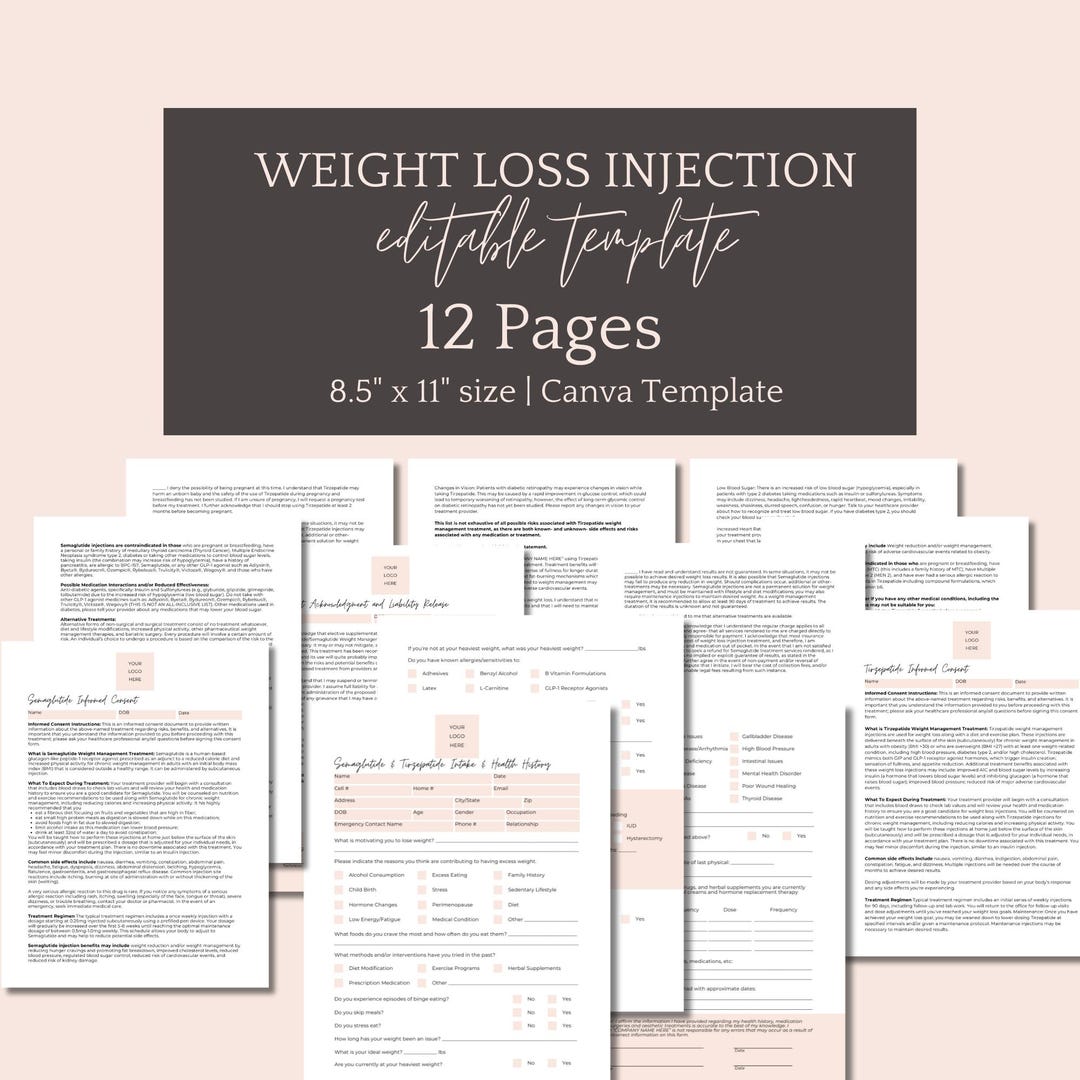 Weight Loss Injection Forms: Semaglutide, Tirzepatide Consent (editable ...