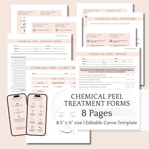 Chemical Peel Intake Form, Chemical Peel Consent Form, Pre-care Aftercare, Editable Esthetician Treatment Forms, Canva Esthetician Forms