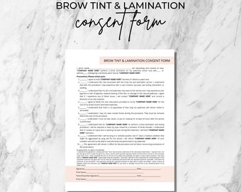 Brow Tint Lamination Consent Form, DIY Editable, Printable, 1 Page Canva Template, Esthetician Form, Cream White, Eyebrow Tinting Form