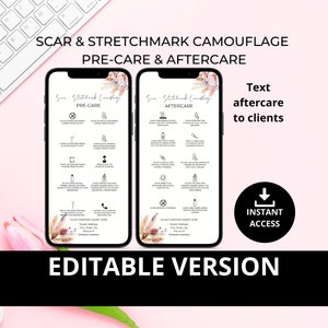 Digital Scar and Stretchmark Camouflage Tattoo Pre-care and Aftercare, PMU Image, Canva Template, Boho, Text to Client, DIY Editable, Floral