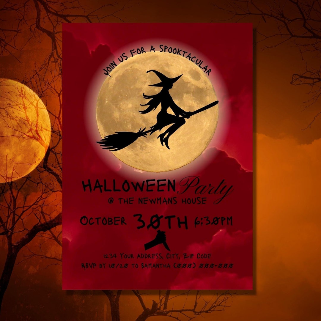 Halloween Party Invitation Template Canva Halloween Card 5 Etsy
