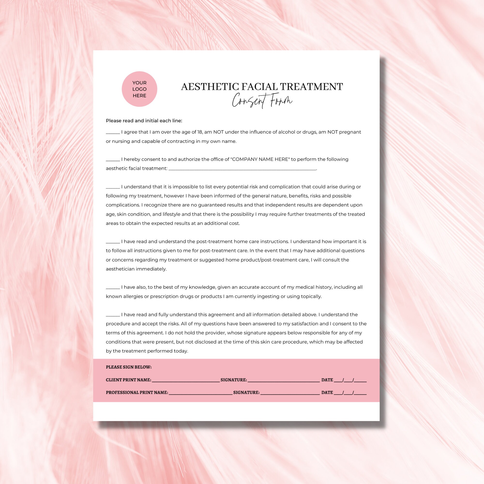 Facial Treatment Consent Form DIY Editable Printable Canva Etsy Australia