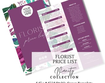 Plantilla editable de menú de precios para floristerías: Lista de servicios de floristería (5,5 x 8,5) Canva