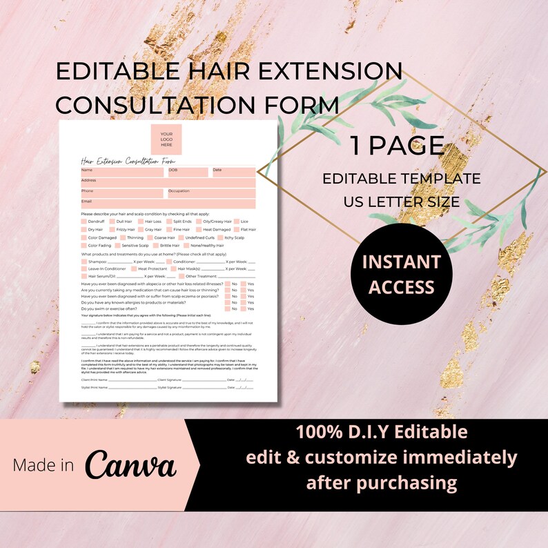 Hair Extension Consultation Form I DIY Editable Printable Etsy UK