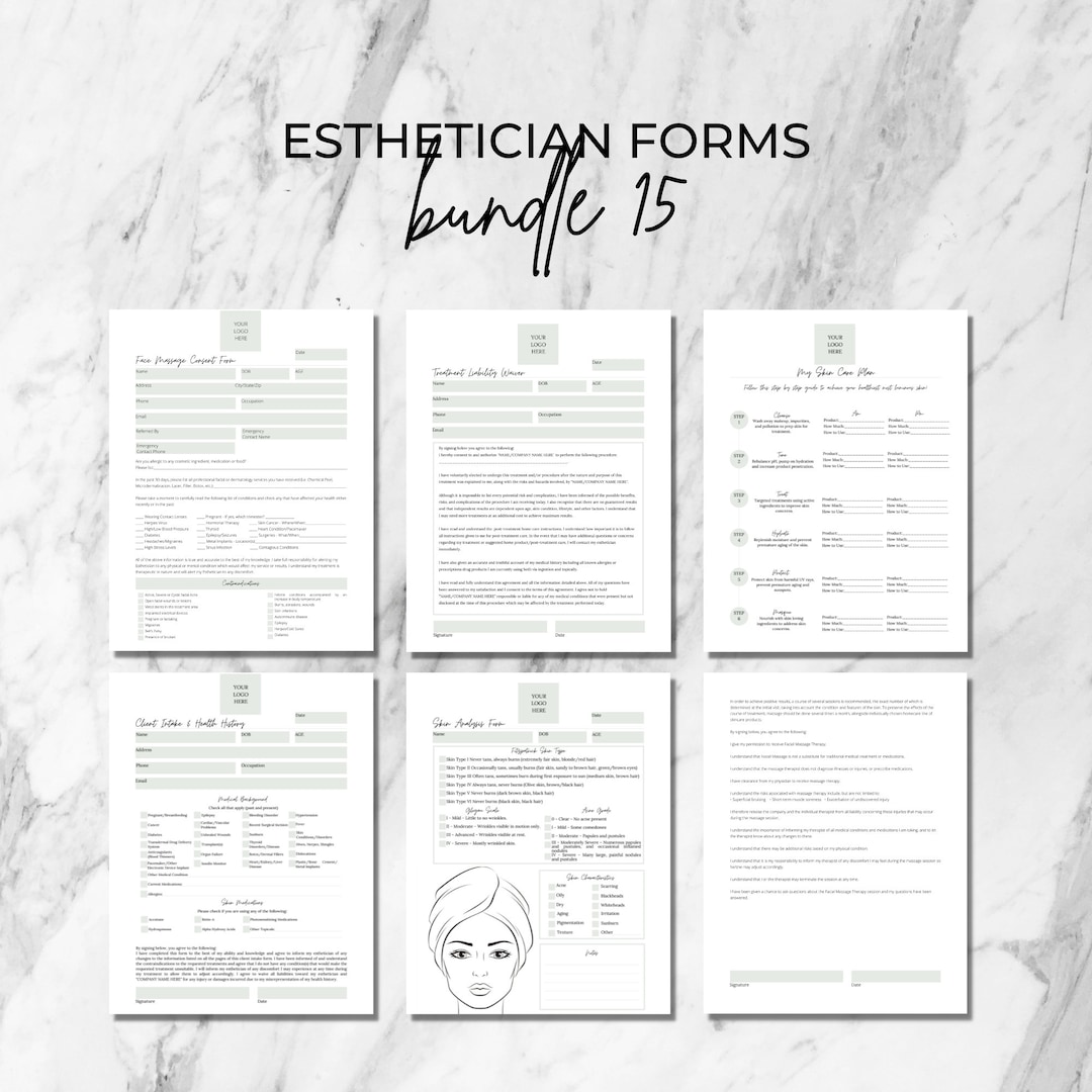 Esthetician Forms, 6 Page Pack, Client Health History, Skin Analysis