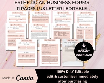 Esthetician Forms, Editable Canva Template, Client Intake Form, Liability Waivers, Consent Forms, Lash Extension, Waxing, Dermaplaning,