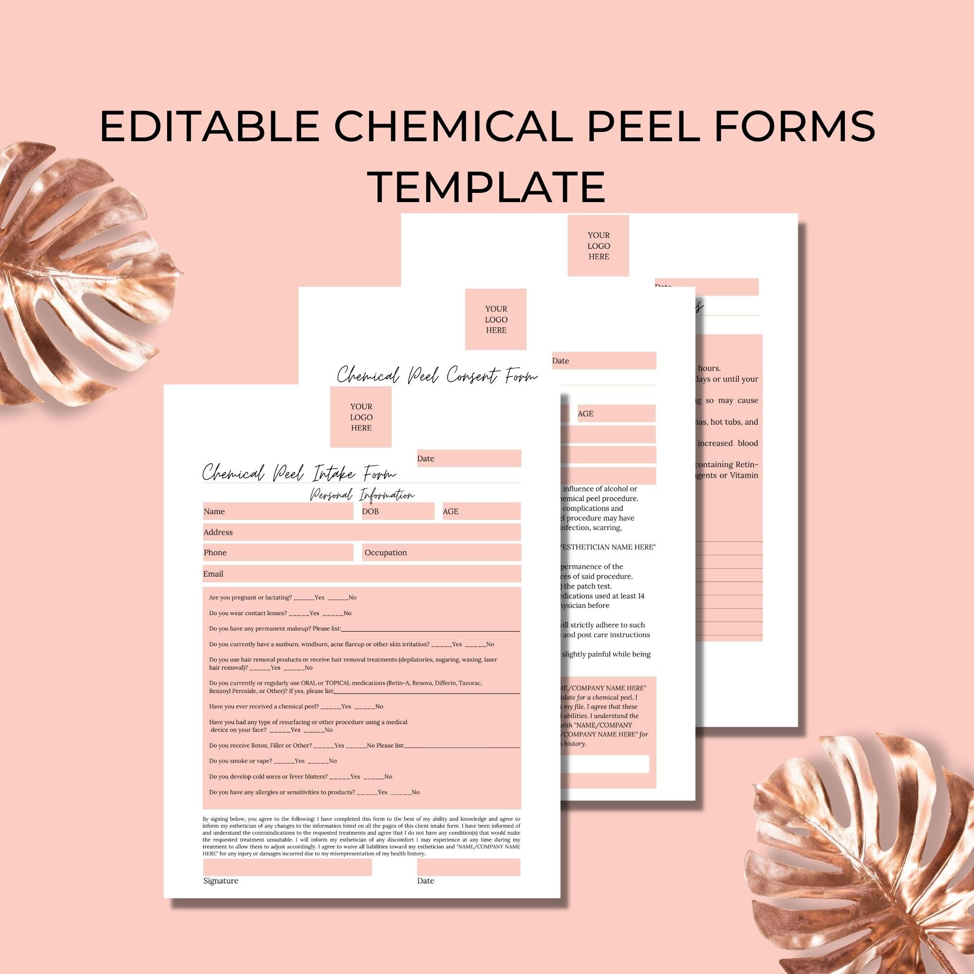 Intake Form 25 Client Intake Forms Aftercare Form 8.5x11 inch Paper Size Form 75 Pack Chemical Peel Consent Form 25 Consent Forms 25 Aftercare Forms 