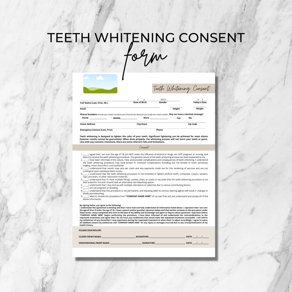 Teeth Whitening Waiver Form Etsy