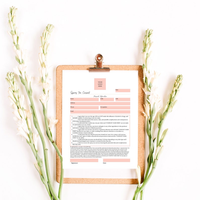 Editable Spray Tan Consent Form Template, Esthetician Business Forms and Med Spa Form Pack Printables and Editables, Customizable Tan Forms image 2