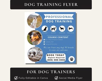 Professionell hundträningsflyer: Redigerbar Canva-mall för hundträning