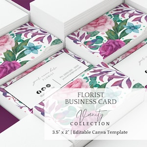 Floristen-Visitenkartendesign, bearbeitbare Floristenvorlage, Blumenladen-Karte, Canva-Visitenkartenvorlage, Visitenkarte, feminines Kartendesign