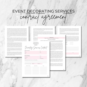 Event Decorating Services Contract, Client Service Agreement, Editable Event Planning Forms, Wedding Decor Equipment Rental, Canva Template