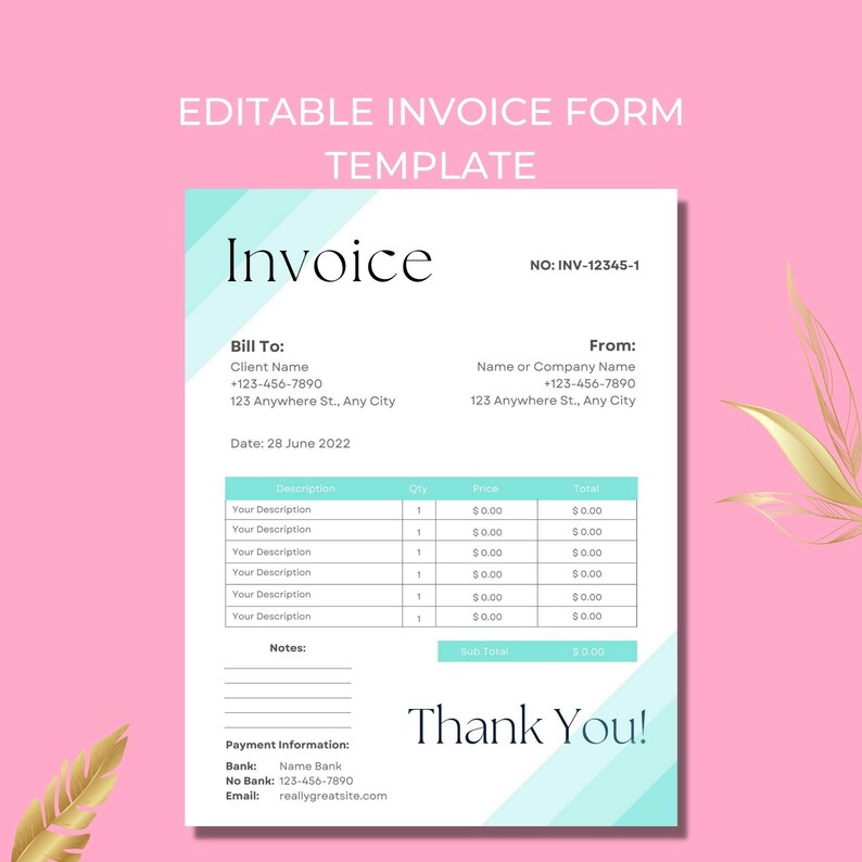 Editable Invoice Form Template, Small Business Invoice Form Template ...