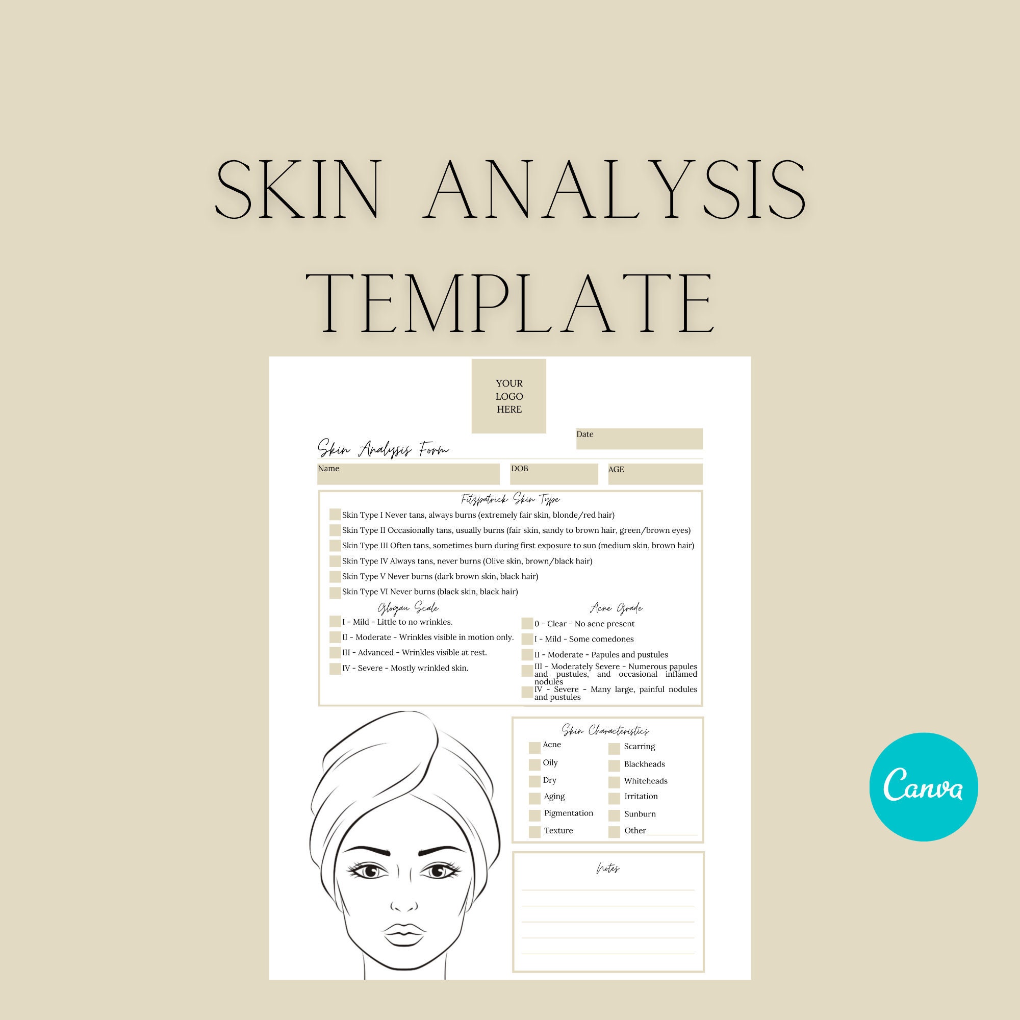 Skin Analysis Template Form 100 Editable Skin Consultation Etsy