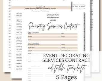Contratto di servizi di decorazione per eventi Modello modificabile per decoratore di eventi Modello Canva per organizzatore di feste Contratto professionale