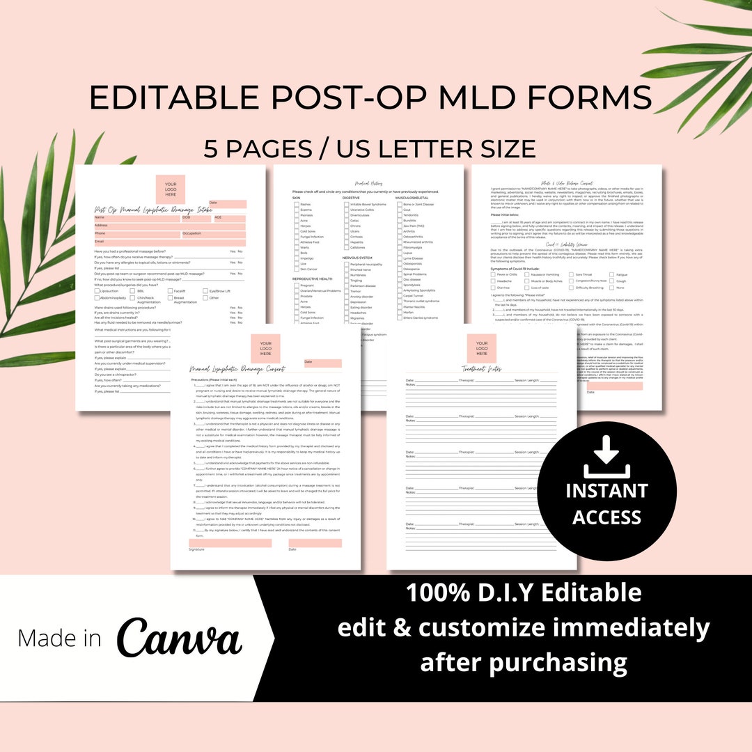 thumbnail image 2 of Lymphatic Massage Client Forms Bundle - 75-Pack Intake, Consent & Aftercare Forms (8.5x11") 2 of 4