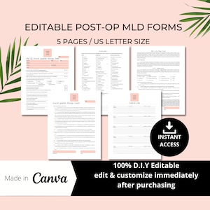 Editable Post Operation MLD Manual Lymphatic Drainage Massage Intake Form, Massage Therapy Client Intake Form, Health Screening Template
