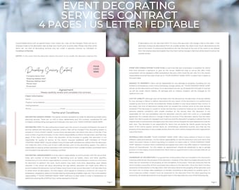 Contratto di servizio per decorazioni per eventi modificabili fai da te, contratto di servizio per termini di decorazione per feste, esonero di responsabilità, modello Canva