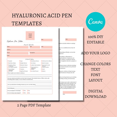 Hyaluronic Acid Pen Intake and Consent Forms DIY Editable Etsy