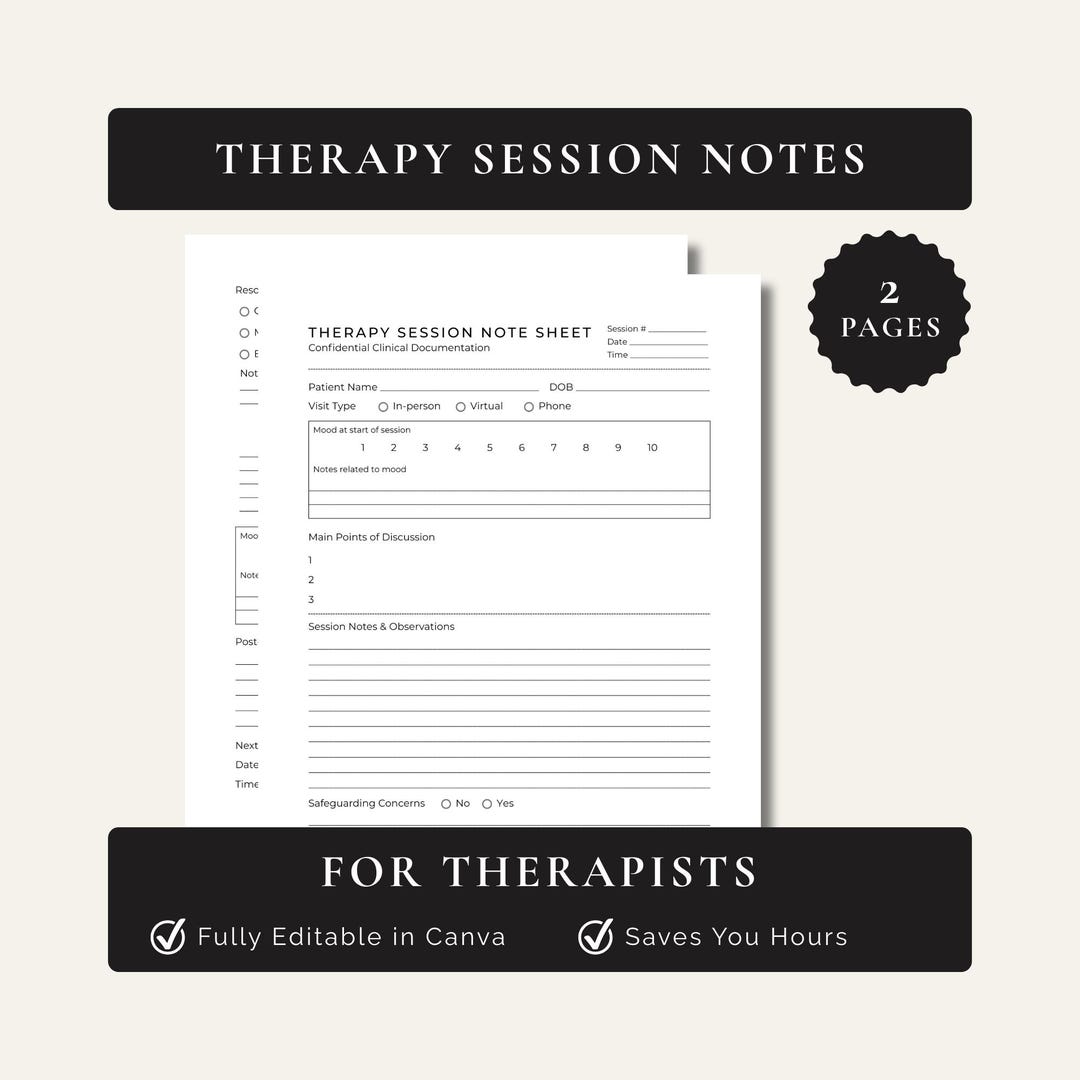Therapy Session Notes: Editable Canva Template for Therapists - Etsy