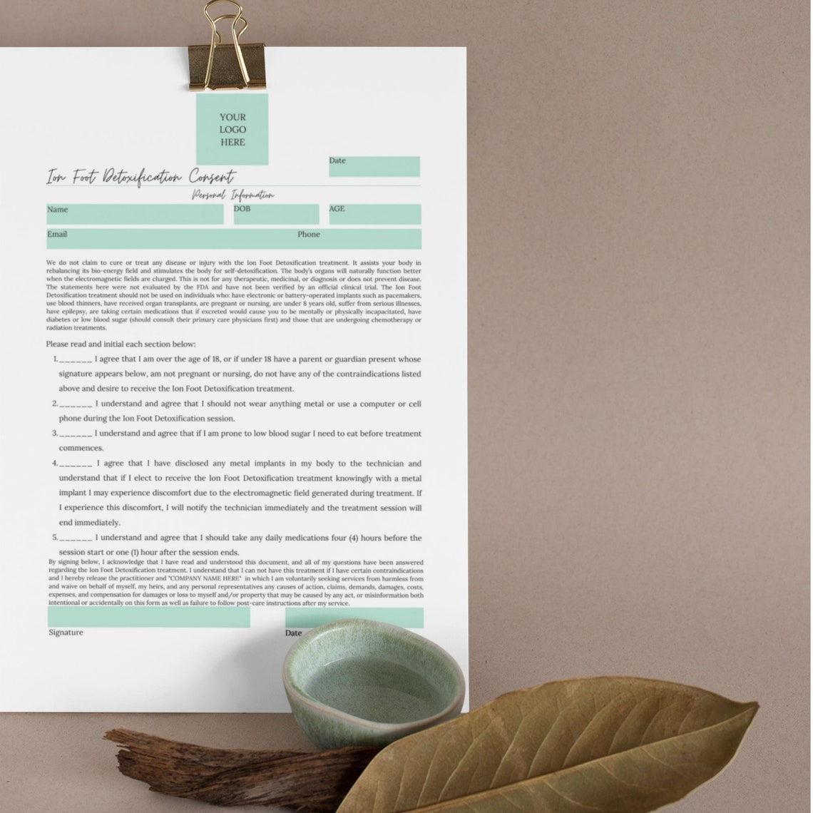 Ion Foot Detoxification Consent Form I DIY Editable 1 Page - Etsy
