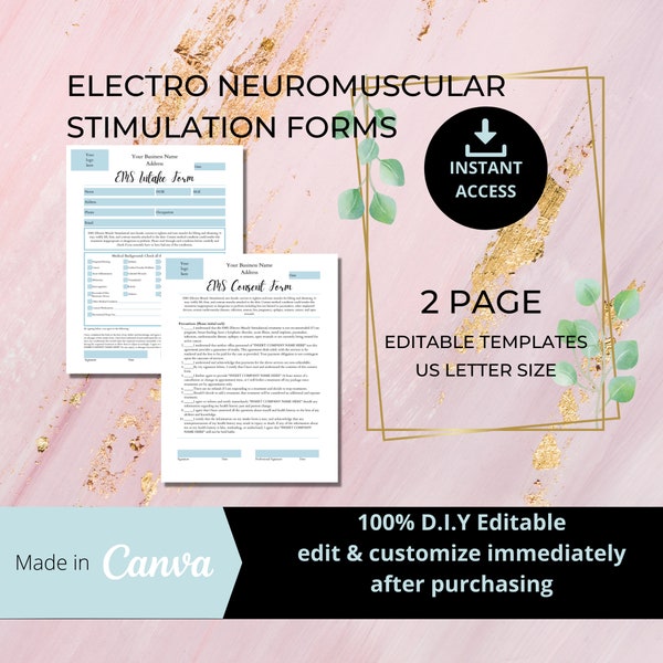 EMS Electro Neuromuscular Stimulation Forms I DIY Editable Printable Canva Template I Microcurrent Facial Forms I Esthetician Business Forms