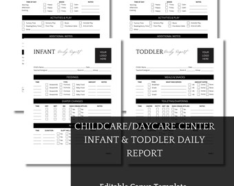 Infant Toddler Daily Report Template, Daycare Childcare (Editable Canva)