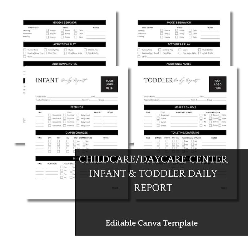Infant Toddler Daily Report Template, Daycare Childcare (editable Canva ...