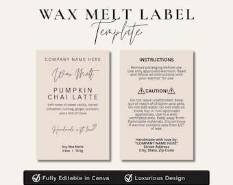 Wax Melt Packaging Label Template, Editable Canva Clamshell Product Label, Small Business Product Branding, Candle Business Template
