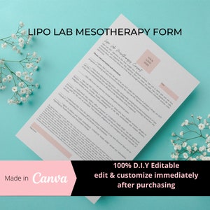 Editable Lipo Lab Mesotherapy Intake and Consent Form Template, Nurse Injector Med Spa Form, Fat Dissolving Injectables, MT004T