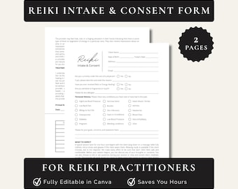 Reiki-intags- och samtyckesformulär Redigerbar Canva-mall för Reiki-utövare