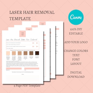 Laser Hair Removal Forms with Fitzpatrick Scale, DIY Editable Printable Canva Template, Advanced Aesthetics, Med Spa, LHR003T