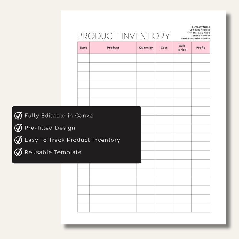 Editable Product Inventory Canva Template: Small Business Management ...
