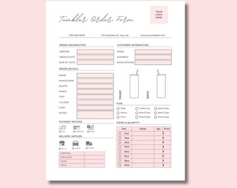 Bearbeitbares Tumbler-Bestellformular, Canva Design