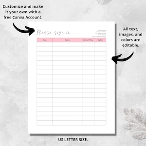 Sign-in Sheet Template, Salon Sign-in Sheet, Printable, Editable ...