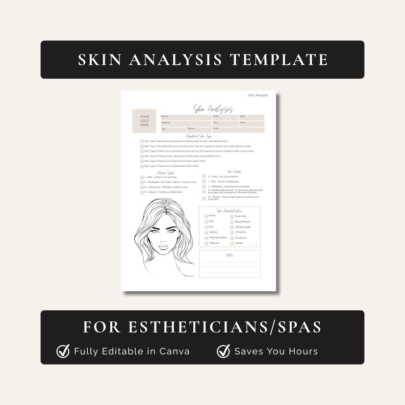 Editable Esthetician Skin Analysis Form Template, Spa Skincare Form ...