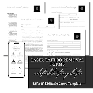 Laser Tattoo Removal Intake Form Consent Form Aftercare Treatment Log, Editable Template, Med Spa Treatment Forms, Laser Clinic Client Forms