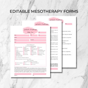 Mesotherapy Intake Form, Consent Form, Aftercare, Editable Template, Medical Aesthetic Forms, Nurse Injector Forms, Esthetician, MT005T