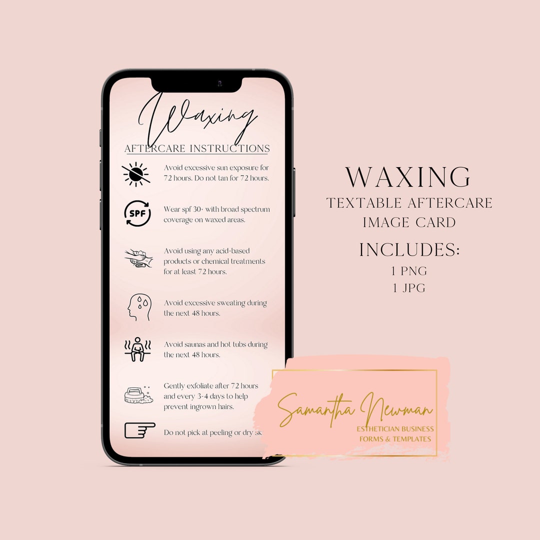 Textable Waxing Aftercare Client Instructions in Blush Pink, Waxing