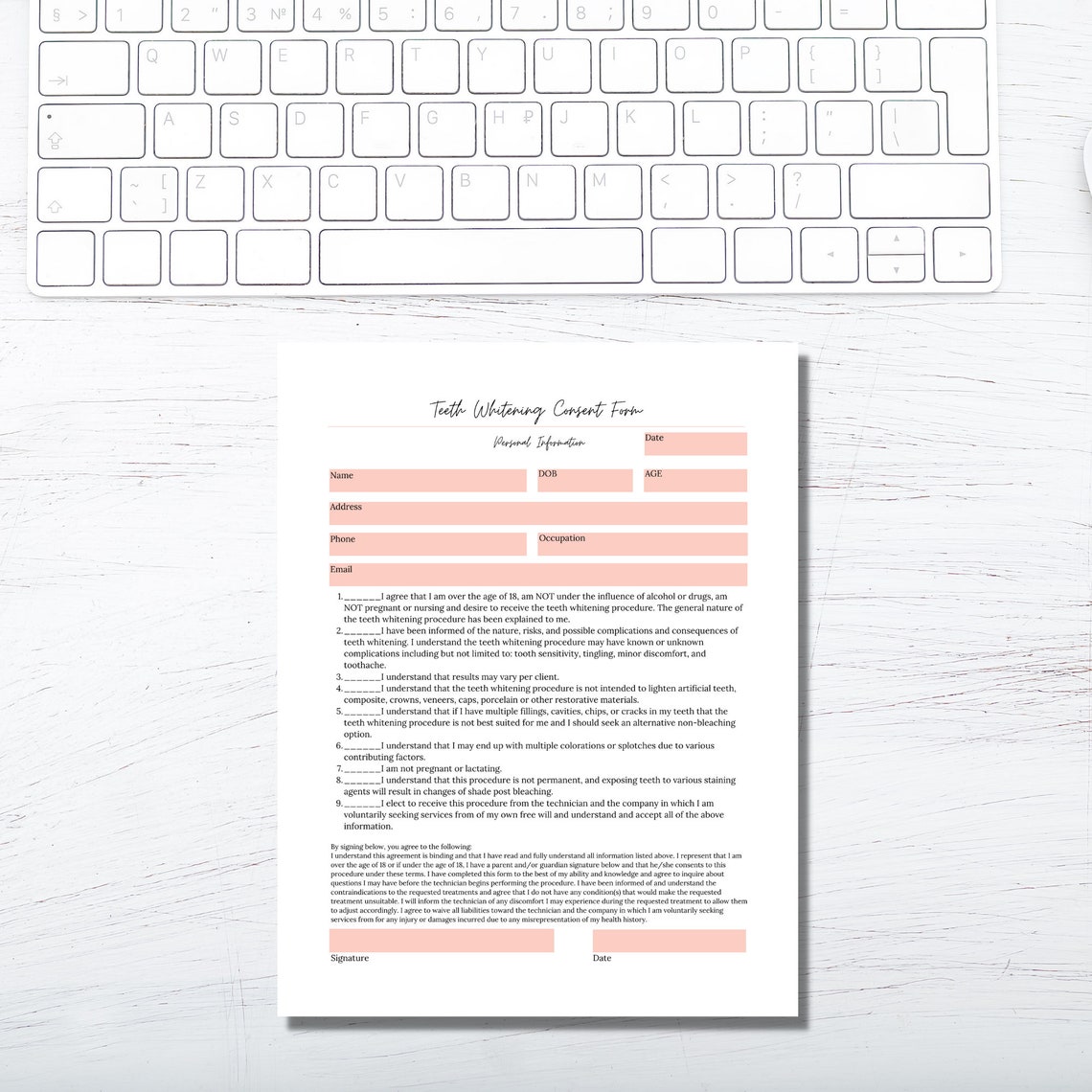 Teeth Whitening Consent Form I Printable 1 Page PDF I Tooth Etsy