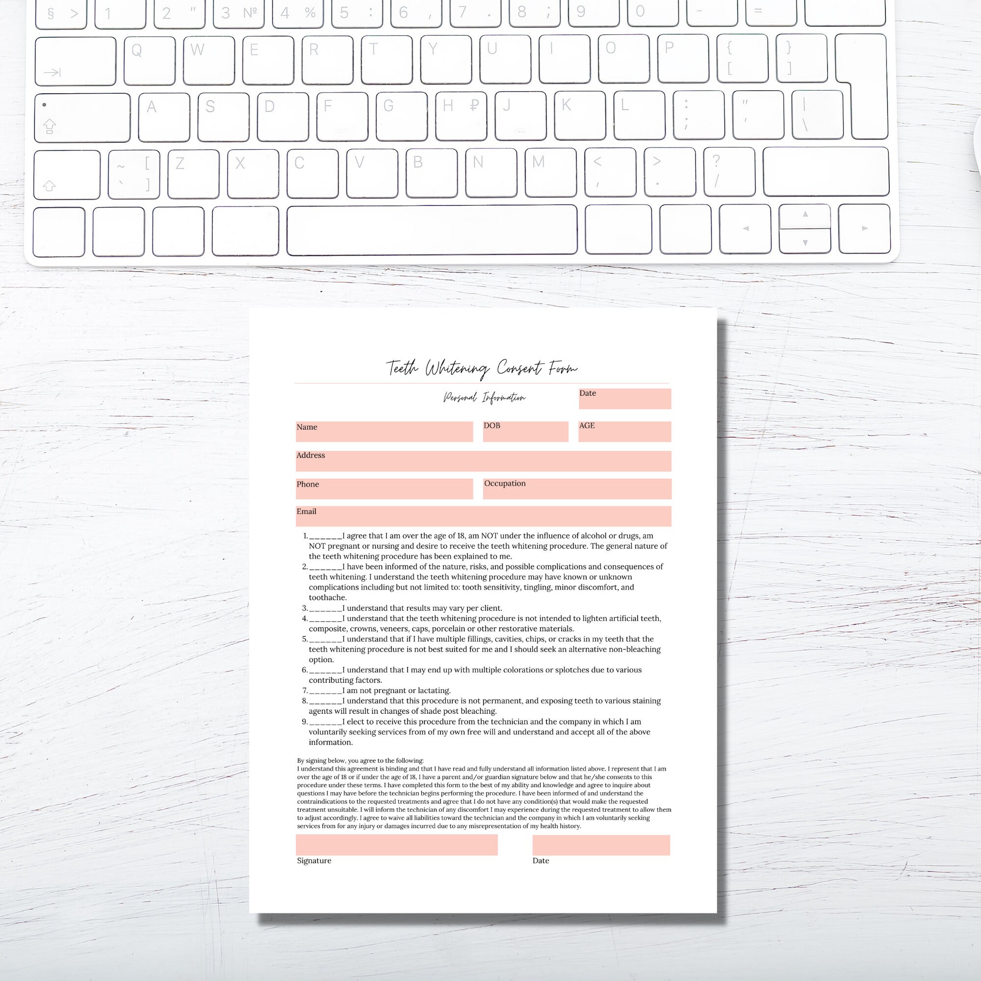 Teeth Whitening Consent Form I Printable 1 Page PDF I Tooth Etsy