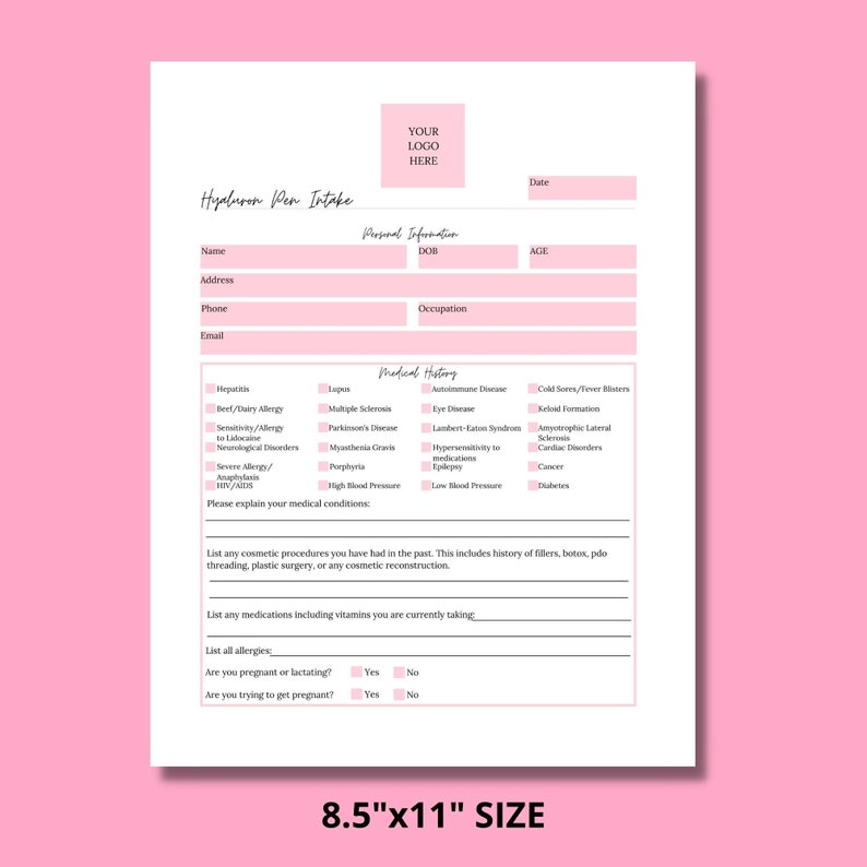 Hyaluronic Acid Pen Intake and Consent Forms DIY Editable Etsy