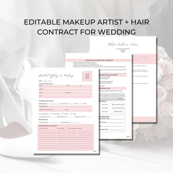 Bridal Styling and Professional Makeup Contract Template,Freelance Makeup Artist Contract,Makeup Artist,Editable Makeup Contract Template,