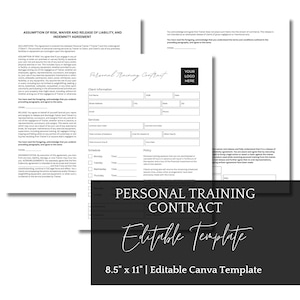 Personal Training Contract, Personal Trainer Agreement, Editable Canva Template, Personal Trainer, Fitness Coach Contract, Athletic Training