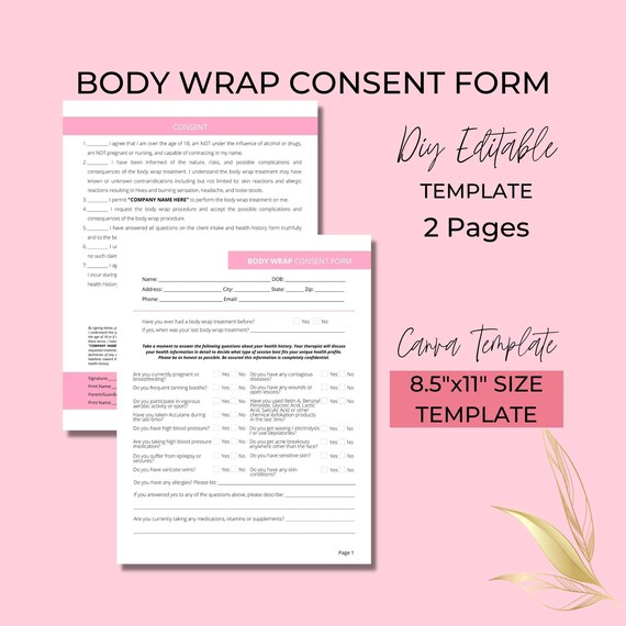 Body Wrap Consent Form DIY Editable Printable 2 Page Canva - Etsy