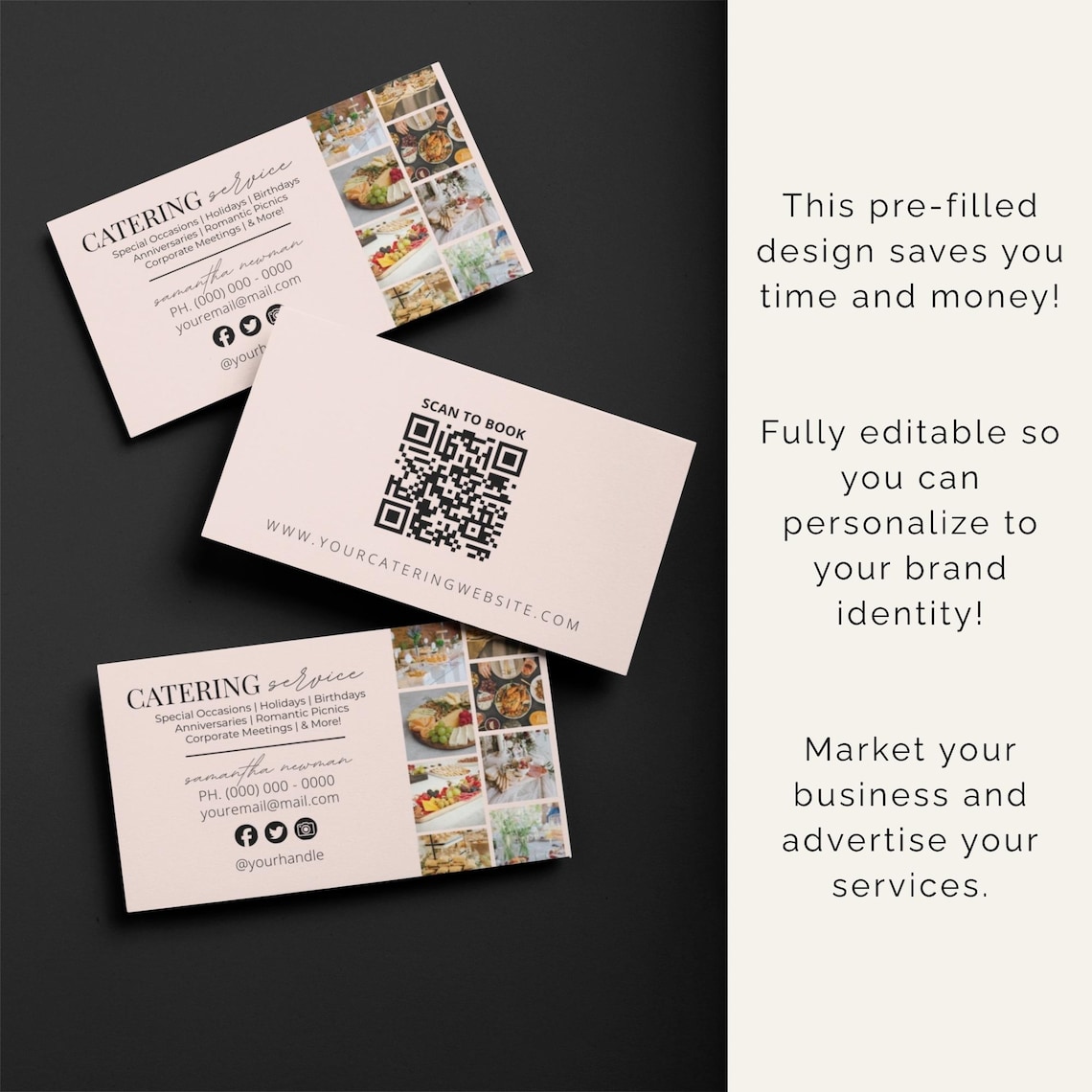 Catering Business Card Template: Editable Food Service Design for ...