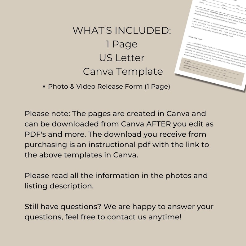 Editable Photo and Video Release Form Template (canva) - Etsy