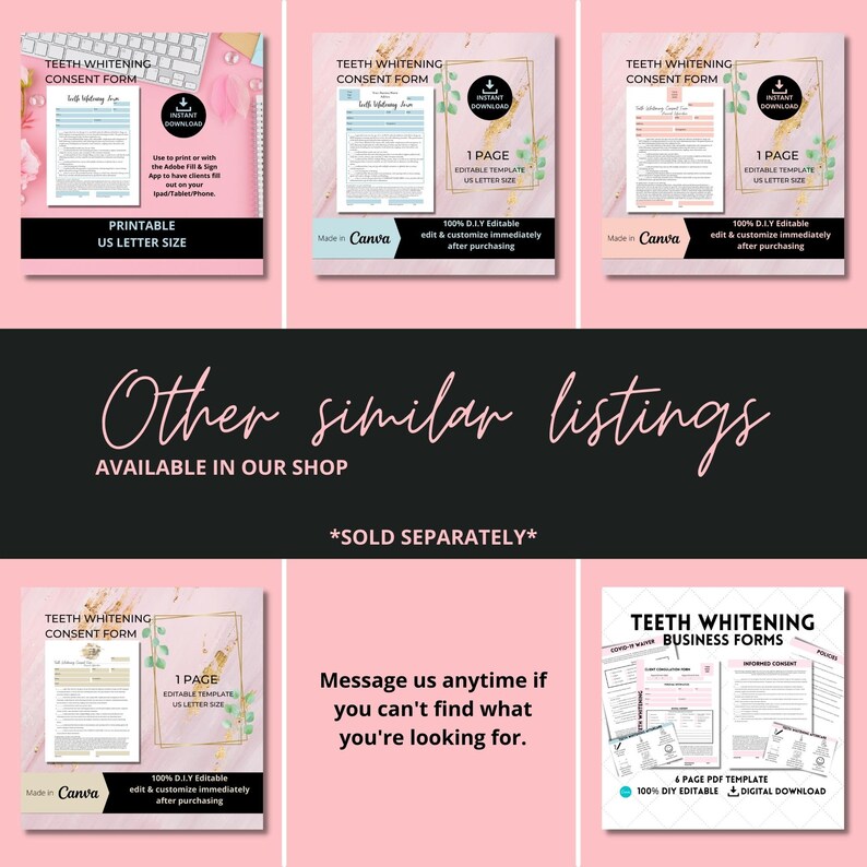 Editable Teeth Whitening Consent Form in English & Spanish I Etsy