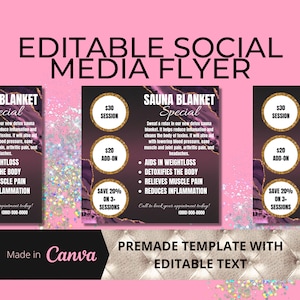 Editierbare Detox Sauna Decke Specials Social Media Flyer I Service Werbung E-Flyer Design I Vorgefertigte Beauty Template I DSFLYER001T