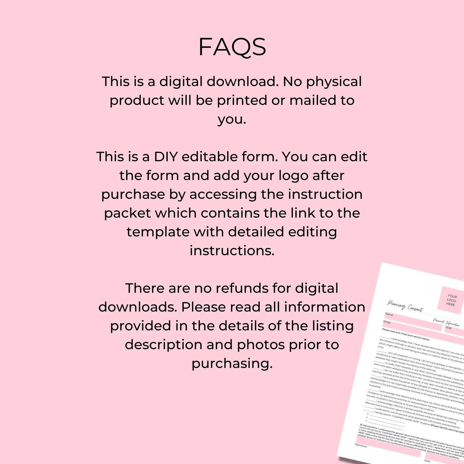 Body Piercing Consent Form DIY Editable Canva Template 1 Etsy
